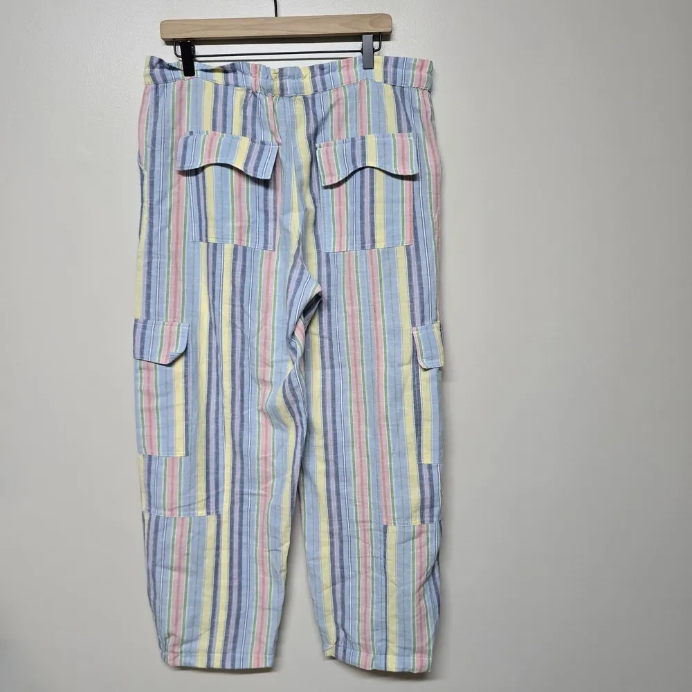 Damson Madder Women Sicily Cotton Linen Blend Stripe Rocket Cargo Trousers Sz 10 - Image 5