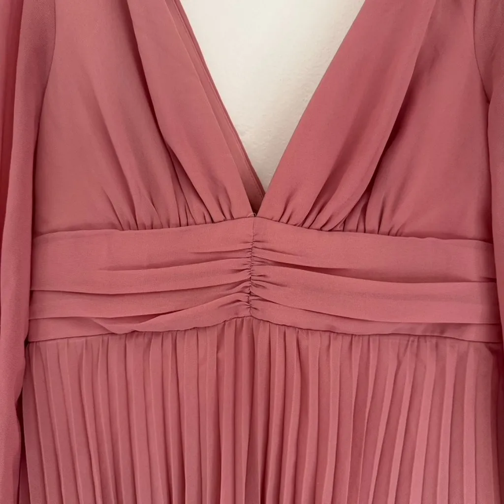 Lulus Graceful Finesse Dusty Rose Pleated Long Sleeve Maxi Dress Size L - Image 9