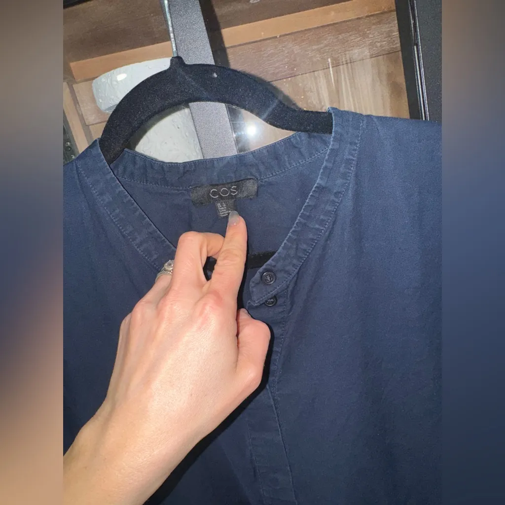 COS  navy midi dress elastic drawstring chambray cotton pockets button down shirt - Image 4