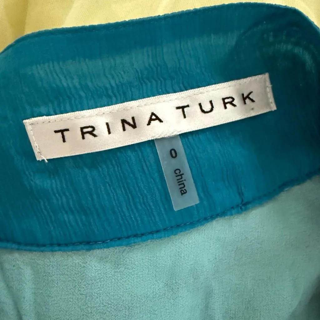 Trina Turk Turquoise Blue 100% Silk Gold Sequin Bolero Jacket 0 XS S - Image 8