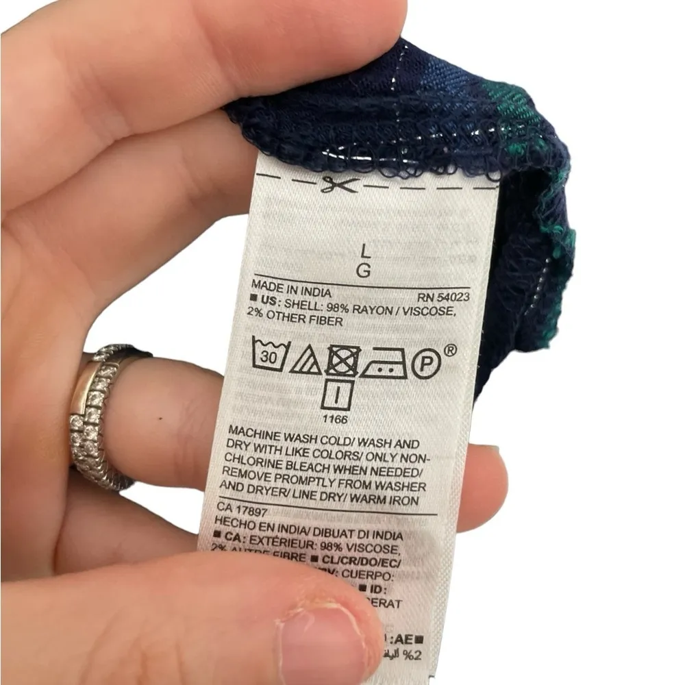 Old Navy Blue Plaid Metallic Thread Button Down Large - Image 4