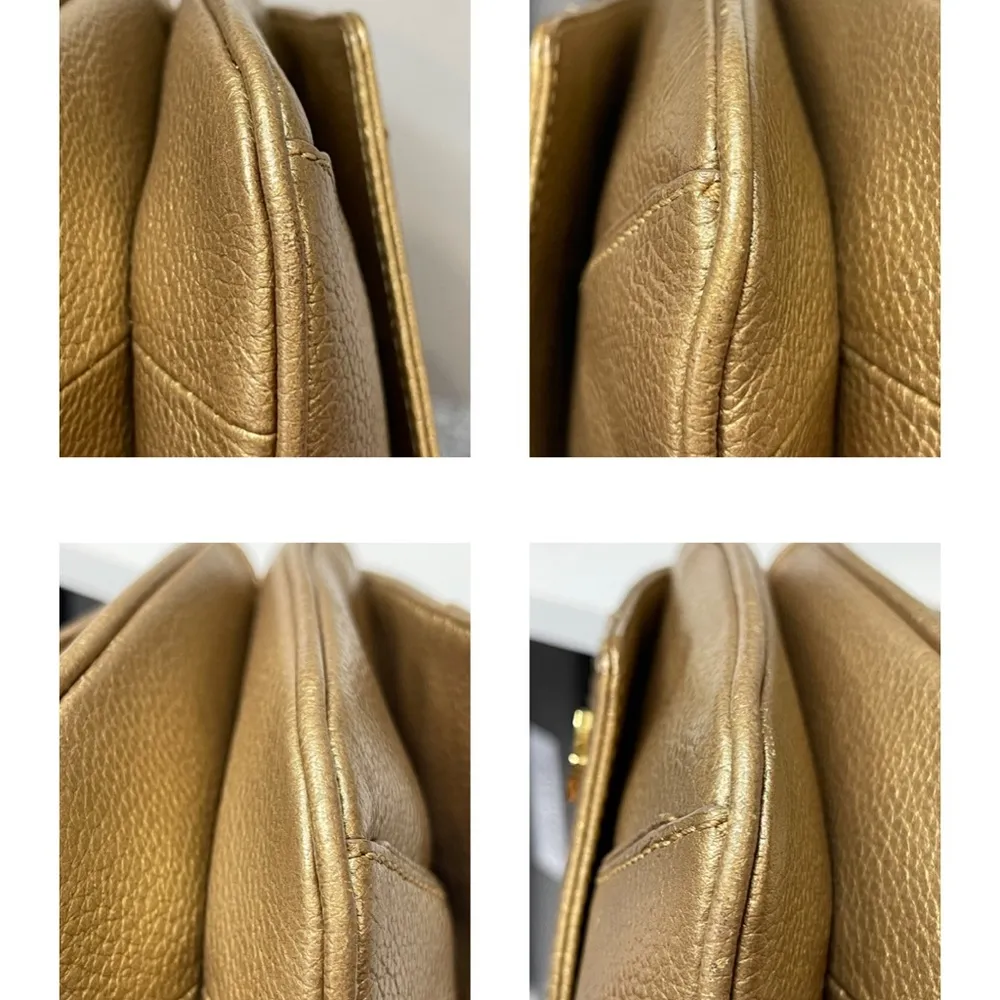 Gold Leather Studded Flap Shoulder Bag - Image 2