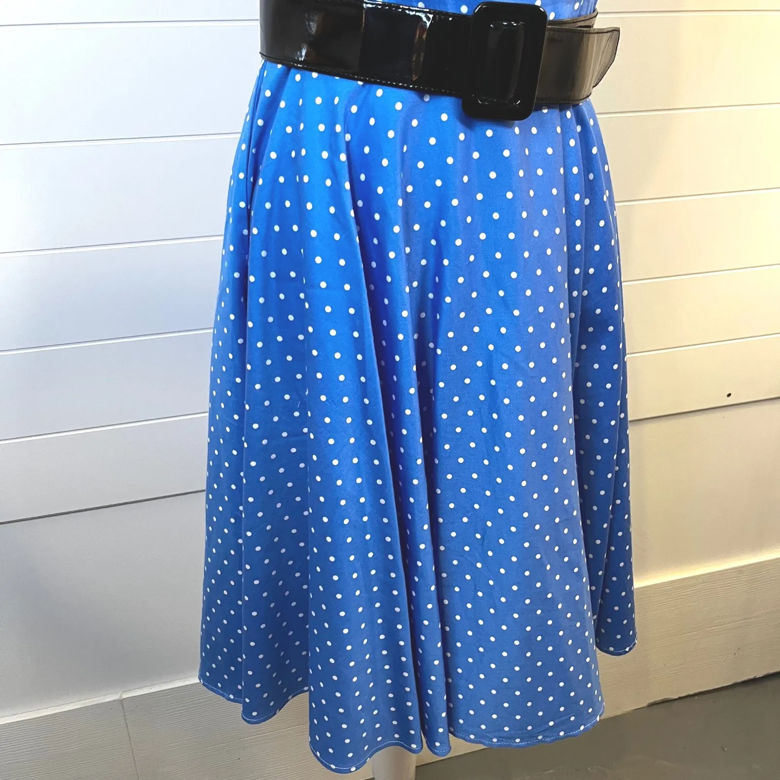 Grace Karin Polka Dot Dress Fit and Flare Retro Style Blue White Party Large - Image 5
