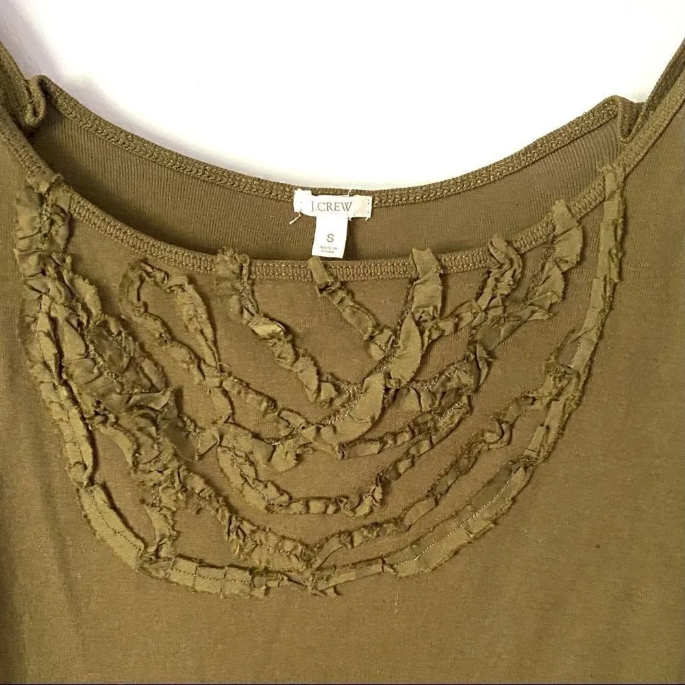 J.Crew ribbed tank silk ruffled neck line small - Image 2