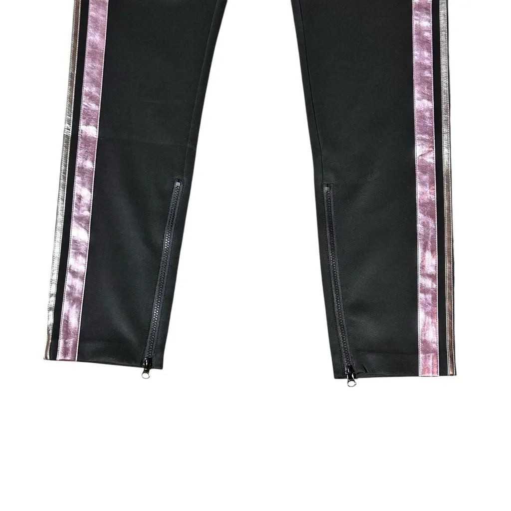 Pam & Gela NWT Black Metallic Contrast Cigarette Jogger Track Pant Ankle Zips LG - Image 5