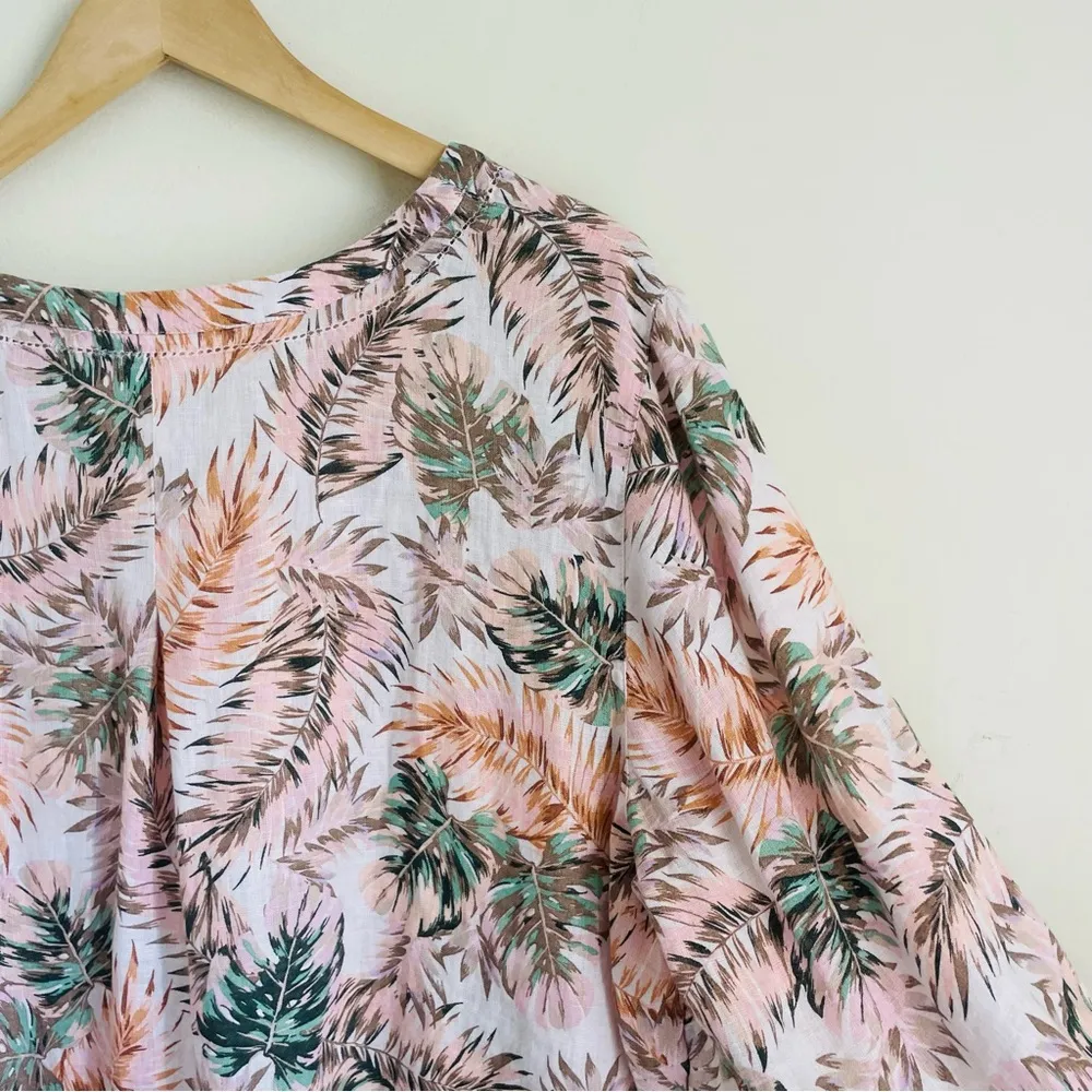 J. Jill Love Linen Tropical Floral Ruffle Sleeve Blouse size XLP Pink V - Image 6