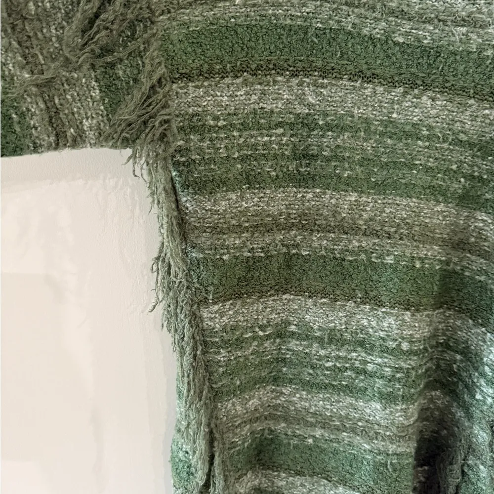 Kensie Green Oversized Fringe Sweater Cozy Relaxed Striped Cabincore - Image 7