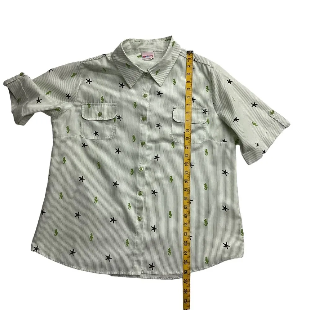 American Sweetheart Stars‎ Seahorse Stripe Blouse Shirt Button Up Sz L Nautical Green Size L - Image 12