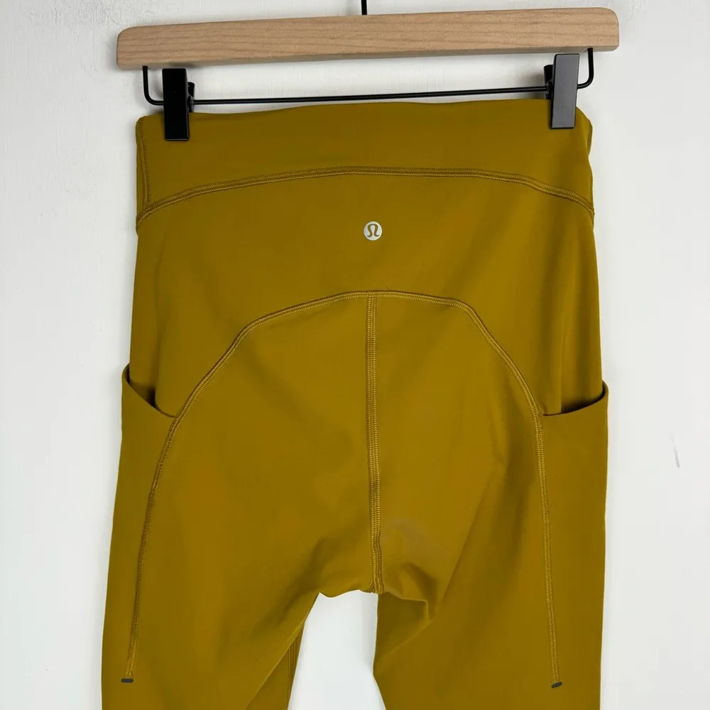 Lululemon Power Thru High Rise Leggings Sz 8 Gold Spice Side Pockets - Image 14