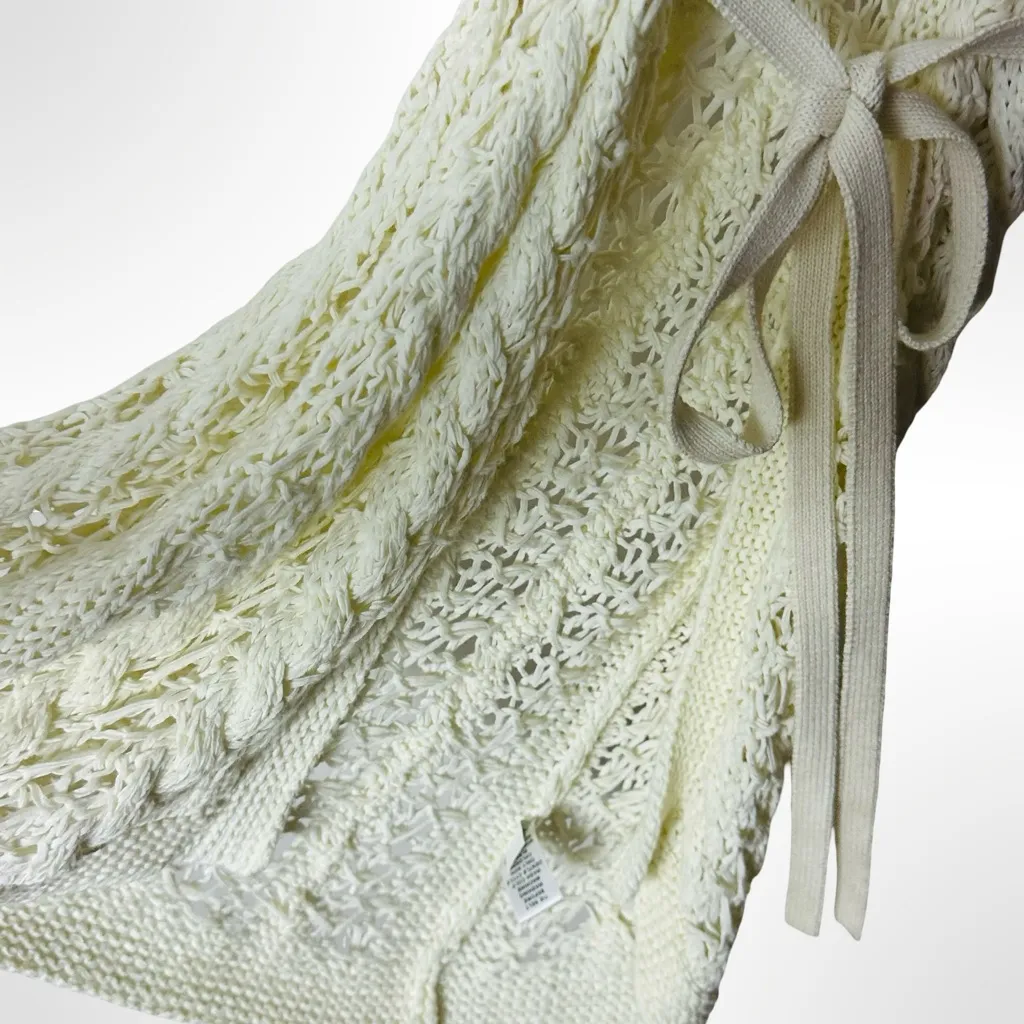 Banana Republic Ivory Crochet Knit Tie Waist Sleeveless Cardigan Size S Boho - Image 4