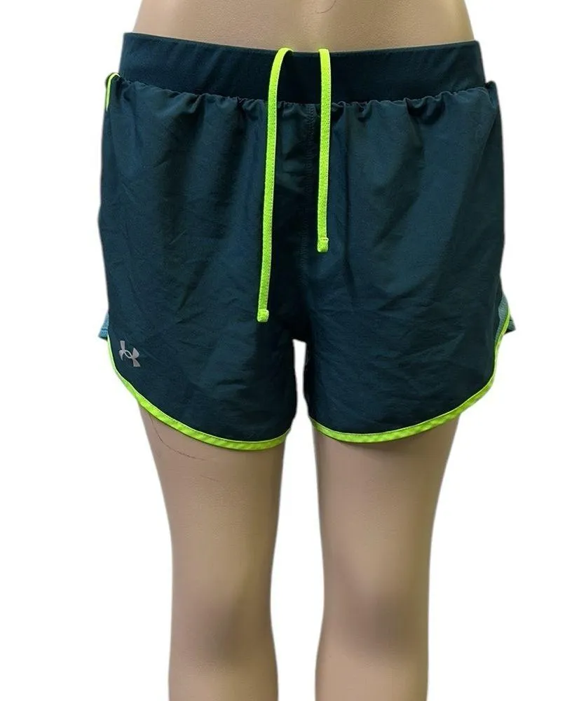 Under Armour UA Fly By 2.0 Athletic Shorts Blue Green Womens Large - Image 2