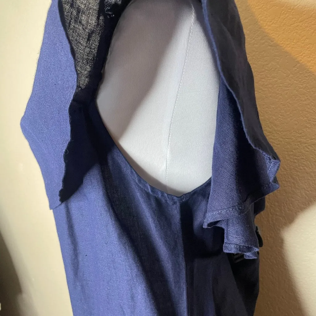 Oversize Linen Off The Shoulder Ruffle Pocket Mini Dress XXS - Image 8