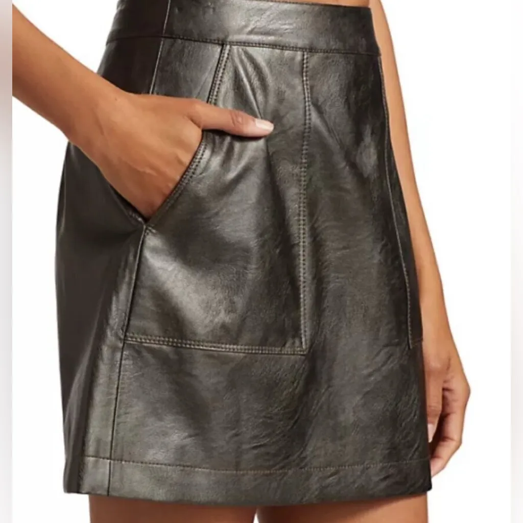 NWT Cinq A Sept Steel Gray Jaycie Mini Skirt Metallic Faux Leather 00 New Black - Image 2