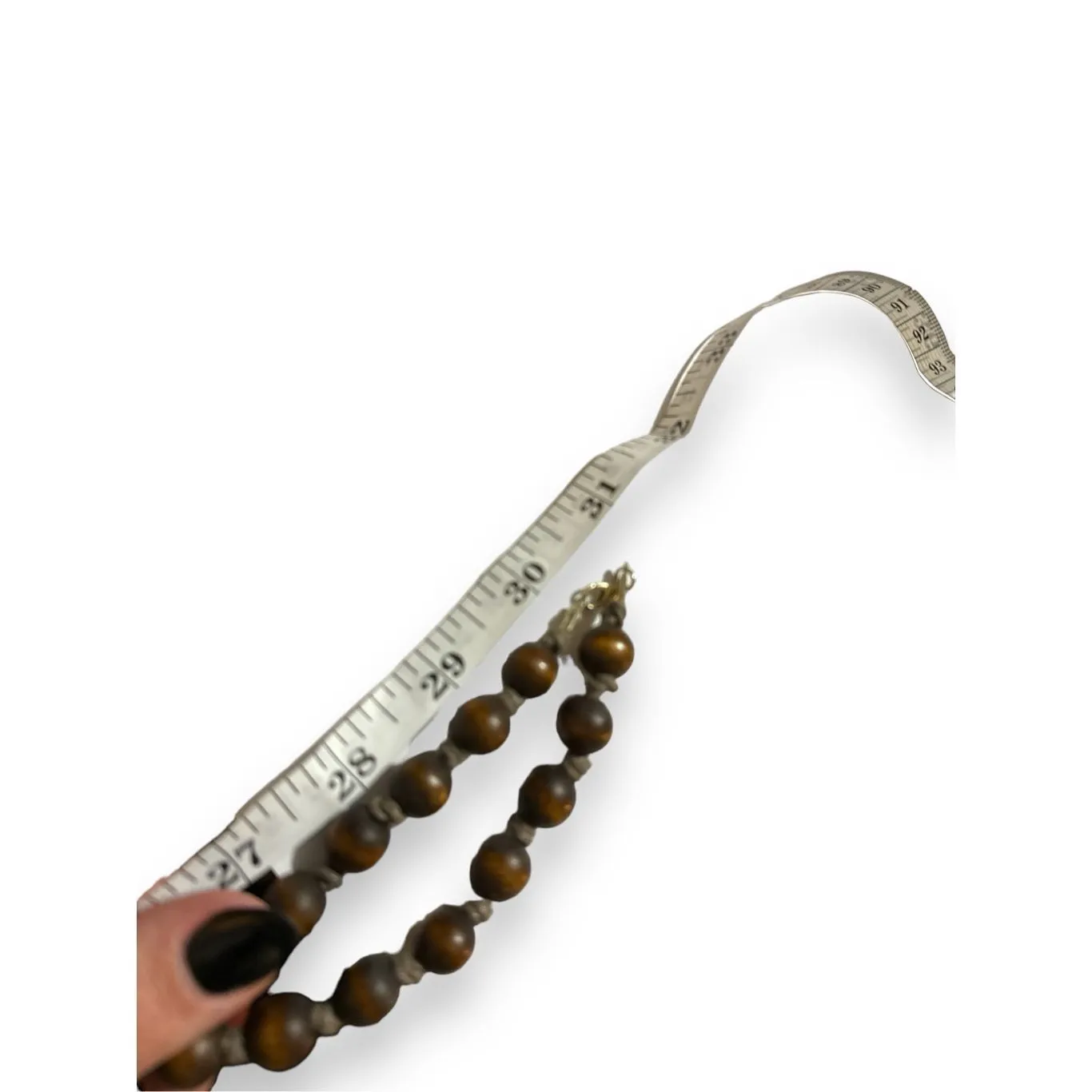 Vintage Womens chunky tiered wooden beaded lariat rope necklace beachy islander Brown - Image 4