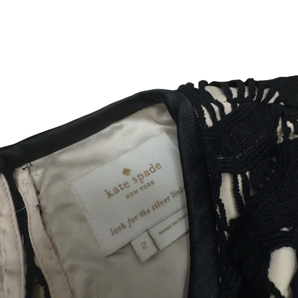 Kate Spade Black Lace Scalloped Overlay Shift Dress Size 2 Short Sleeve in EUC - Image 5