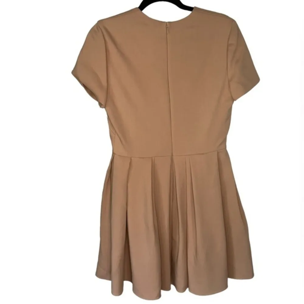 Christian Dior Tan Wool Silk Short Sleeve Pleated A-Line Mini Dress Size 10 NWT - Image 2