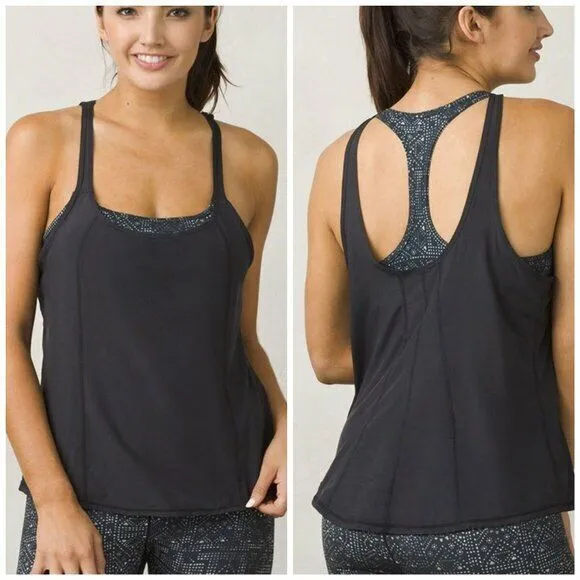 NWT Womens PrAna Yoga Pilates Strappy Top Bra New Sway 2 in 1 L Black Mosaic - Image 2