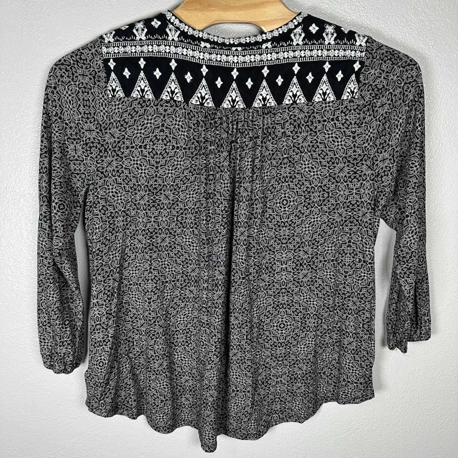 LUCKY BRAND Black Boho Tunic Top Long Sleeve Blouse Womens 2X Shirt Embroidered - Image 4
