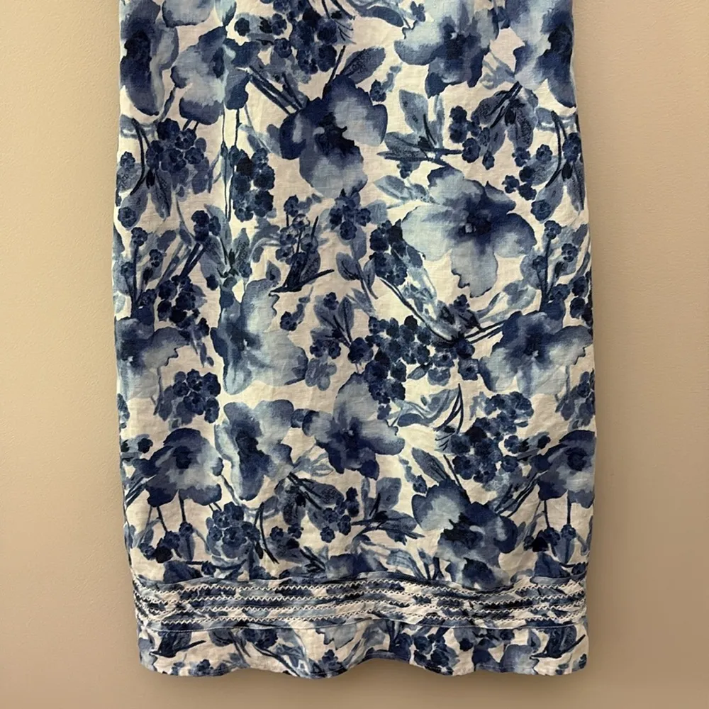Charter Club 100% Linen Dress Sleeveless Blue Floral Costal Cottage Size 6 - Image 4