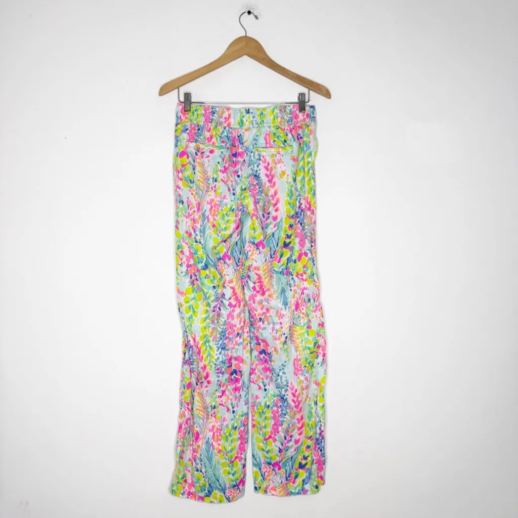 Lilly Pulitzer Linen Palazzo Pants XS Tropical Print Wide Leg Resort Wear - Image 2