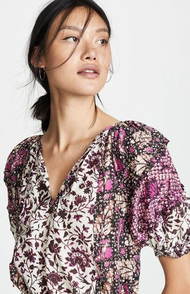 💕ULLA JOHNSON💕 Arusi Poplin Top ~ Fuchsia Print Cotton Silk Blend Small 4 - Image 3