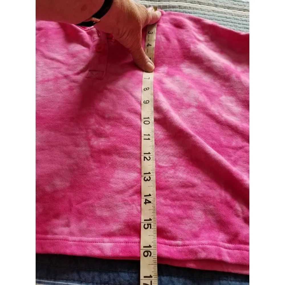 BP. Women's Sweatshirt Pink Tie-Dye Print Cropped Long Sleeves Henley Neck Sz XS - Image 5