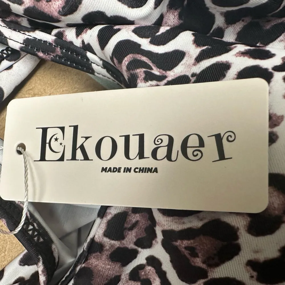 Ekouaer one piece leopard/pink cut out swim suit - Image 4