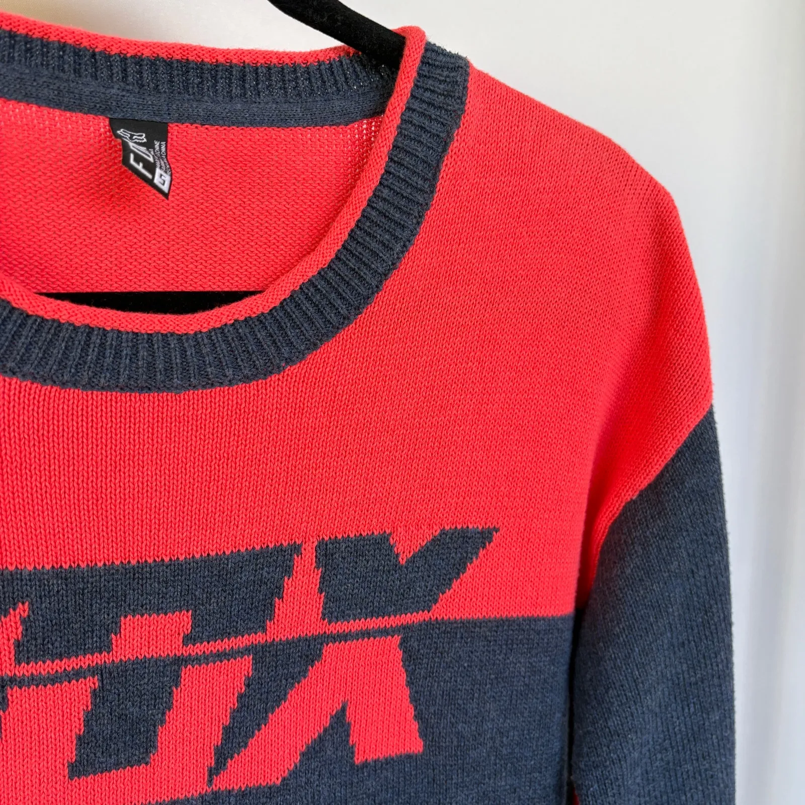 Fox Racing Identified Bold Color Block Sweater Motocross Grunge Logo Size Small Pink - Image 3