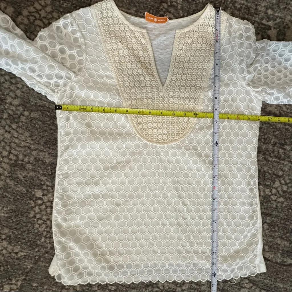 Tory Burch Women’s Size S Cream Ivory Tali Honeycomb Lace Long Sleeve Top - Image 6