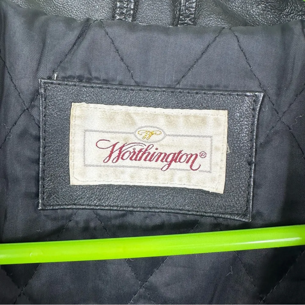 Vintage Worthington Leather Jacket Womens Large? Black Button Front Mid Length - Image 6