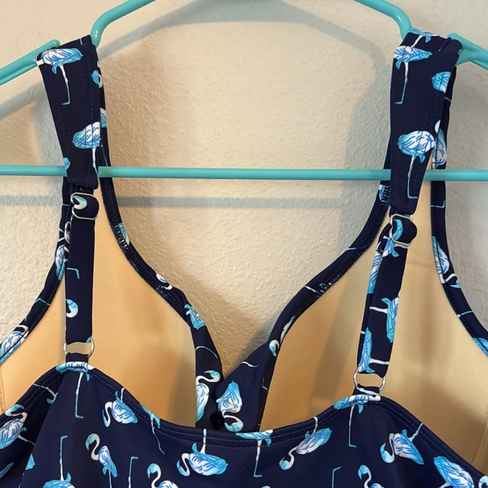 Talbots x Miraclesuit Marina Tankini Top Navy Blue Flamingo NWT 12 - Image 8