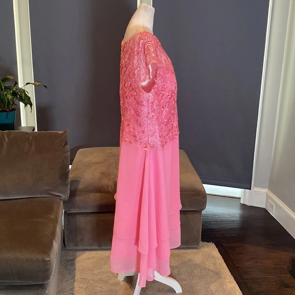 Women’s Pink Tea Length Dress Layered Chiffon Skirt Lace Bodice Size XXL NWOT - Image 7
