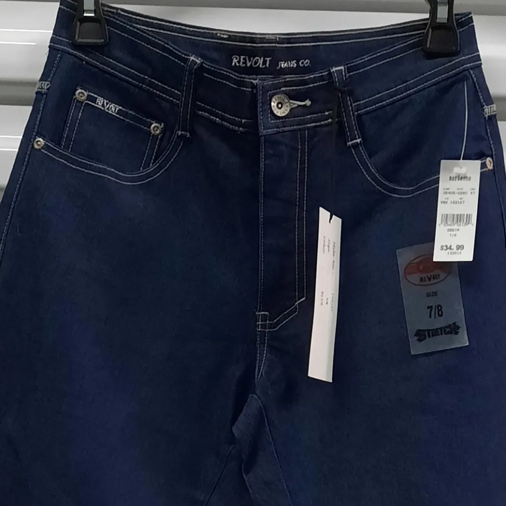 Revolt Jeans Juniors Size 7/8 Blue Mid Rise Dark Wash Denim - Image 3