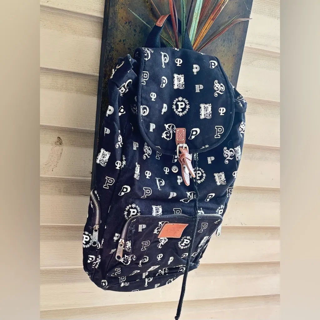 Pink Victoria’s Secret Canvas Black Monogram Backpack - Image 5
