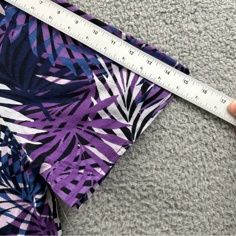 NWT Catherines Short Sleeve V Neck Tasseled Blouse Shirt 100% Cotton Palms 0X‎ Purple - Image 8