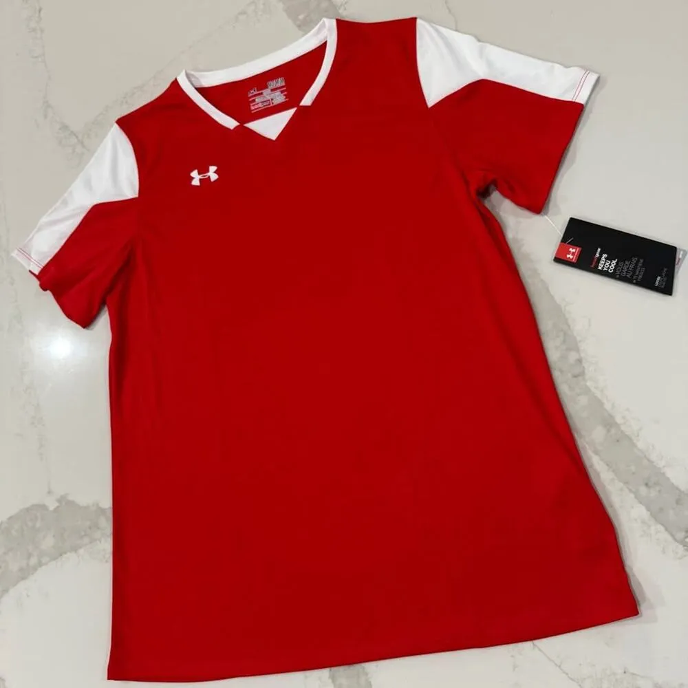 Under Armour NWT Athletic Heat Gear Soccer Jersey Women's Medium Loose Fit Red - Image 2