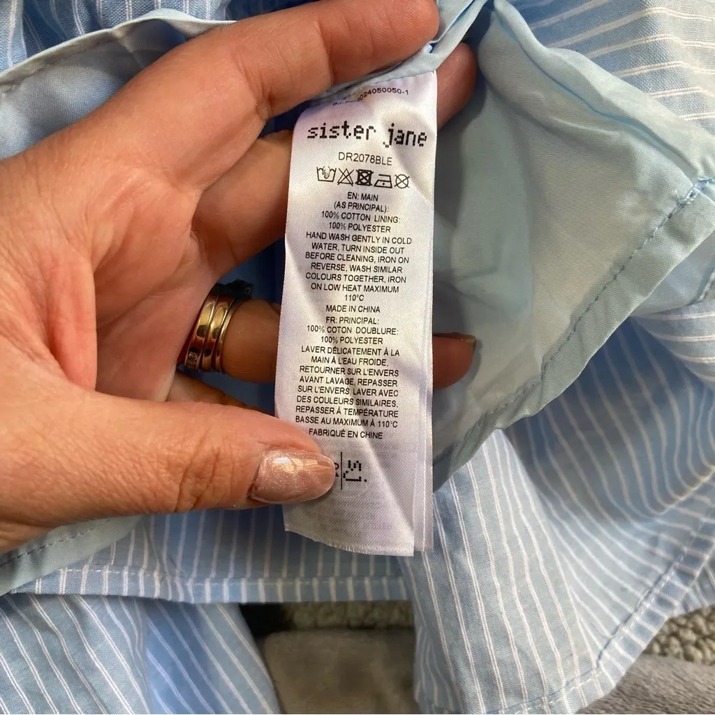 NWOT Sister Jane Kansas Blue Striped Tiered Smocked Tie-Strap Bow Midi Dress - Image 11