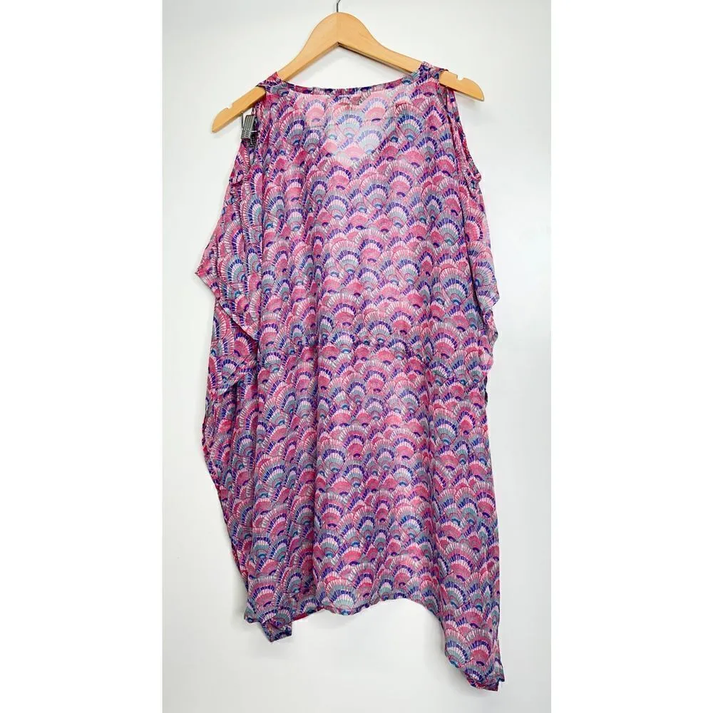 The‎ Royal Standard Beach Cover Up Shell Print Pink/Blue Size Medium Pink - Image 4