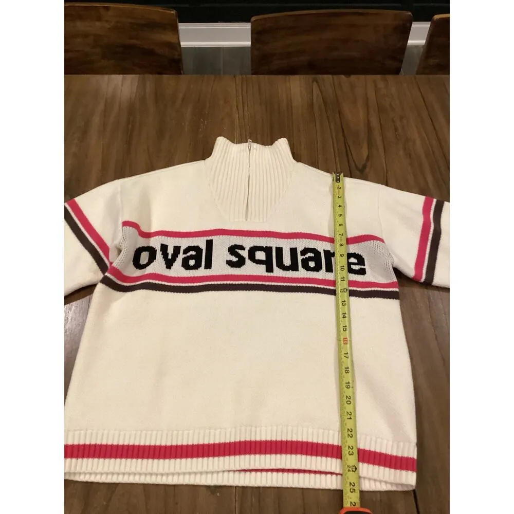 Oval Square Snow Knit Anorak Turtleneck 1/4 Zip heavy chunky Cotton Sweater S White - Image 5