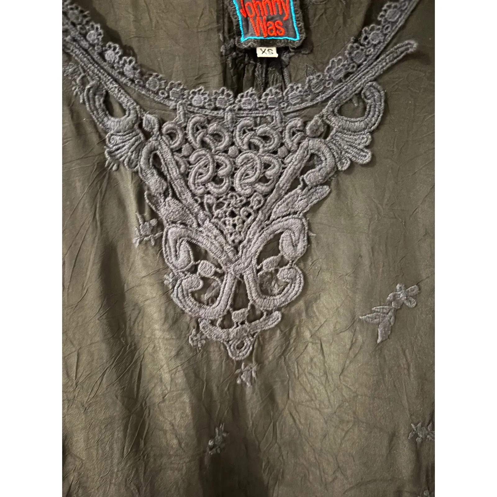 Johnny Was Embroidered‎ Tunic Top Crochet Lace Bohemian Blouse XS - Image 2