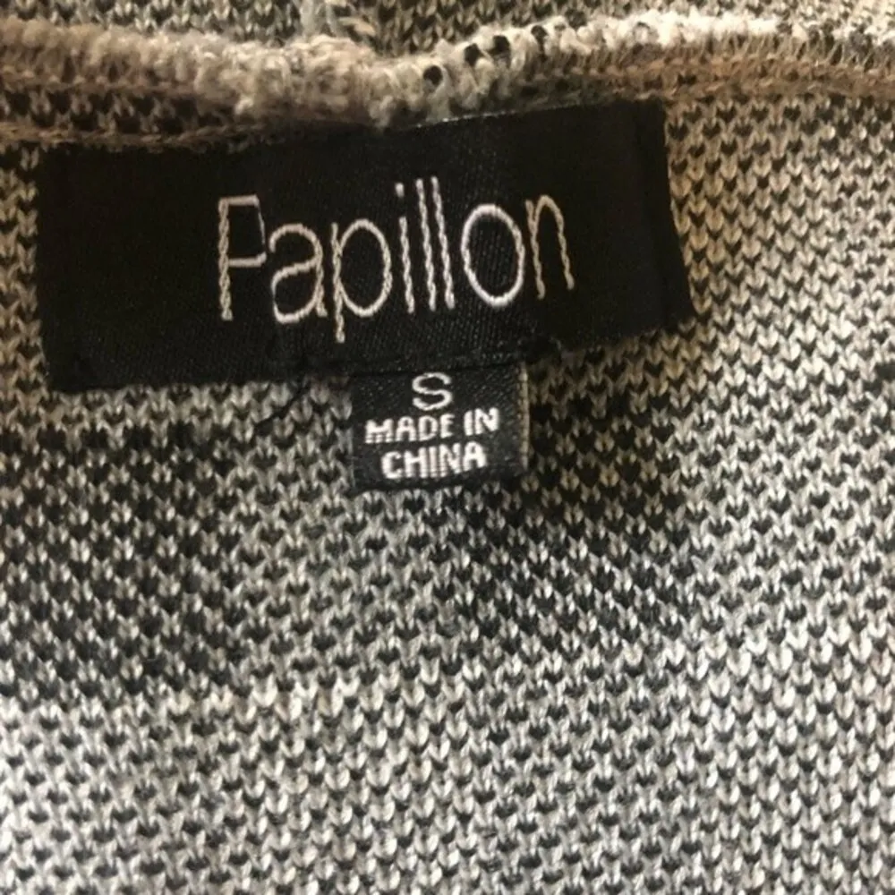 Papillon Plaid Knit Hoodie Cardigan Belted Black White Gray Size S - Image 6