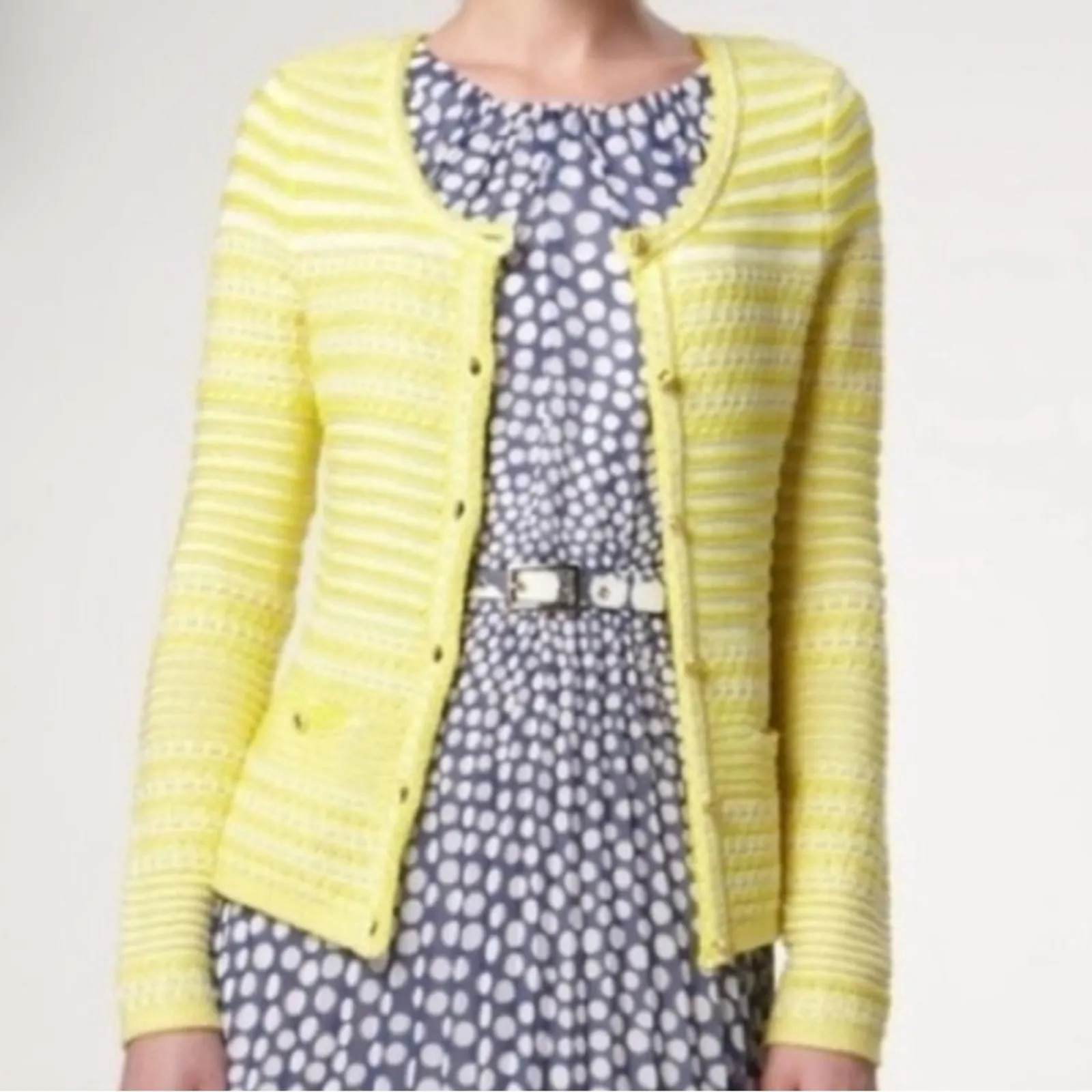 Trina Turk Ashbridge Yellow White Stripe Knit Cardigan XS Small - Image 12