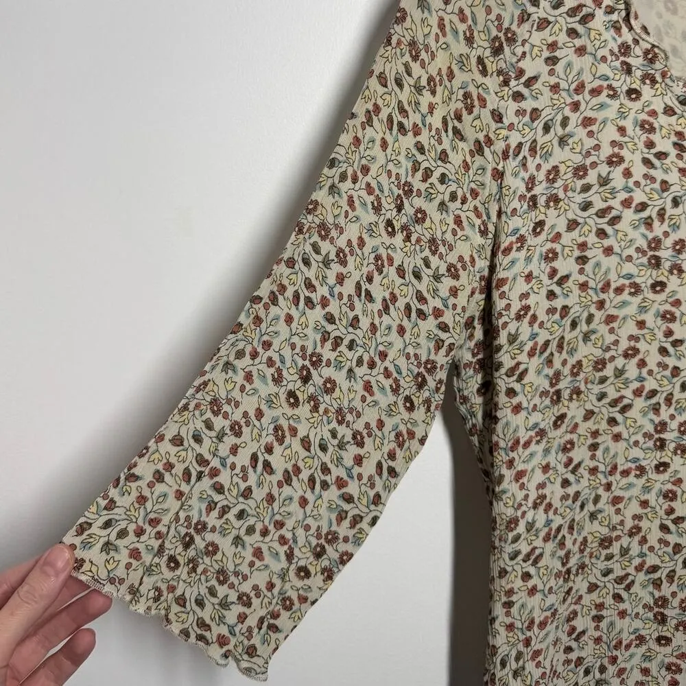 J. Jill Dress Women MP Ditsy Floral V Neck 3/4 Sleeve Lined Ruffle Collar Spring - Image 5