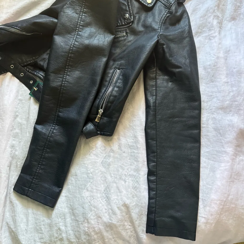 L'Olive Verte faux leather biker jacket size 3 Silver - Image 5