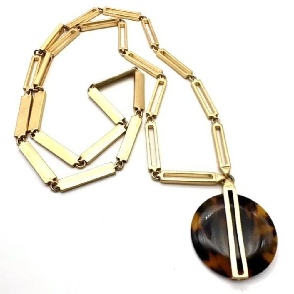 Stella & Dot Jaya Tortoiseshell Necklace Gold Paper clip‎ chain career statement - Image 2