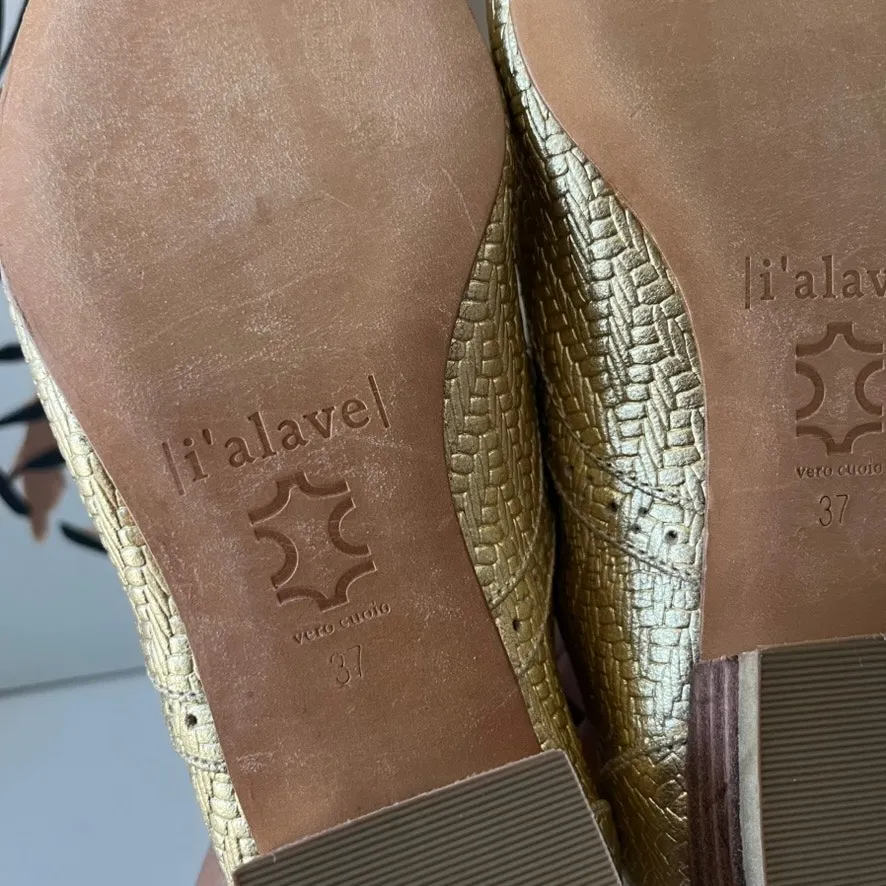 i’alave Metallic Gold Chevron Textured Lace Up Leather Oxford Shoes Size 37‎ - Image 7