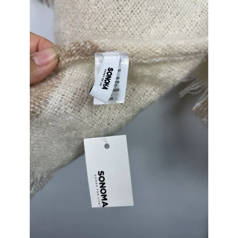 Sonoma Neutral‎ Plaid Good For Life Slub Yarn Boucle Yarn Triangle Scarf - Image 4