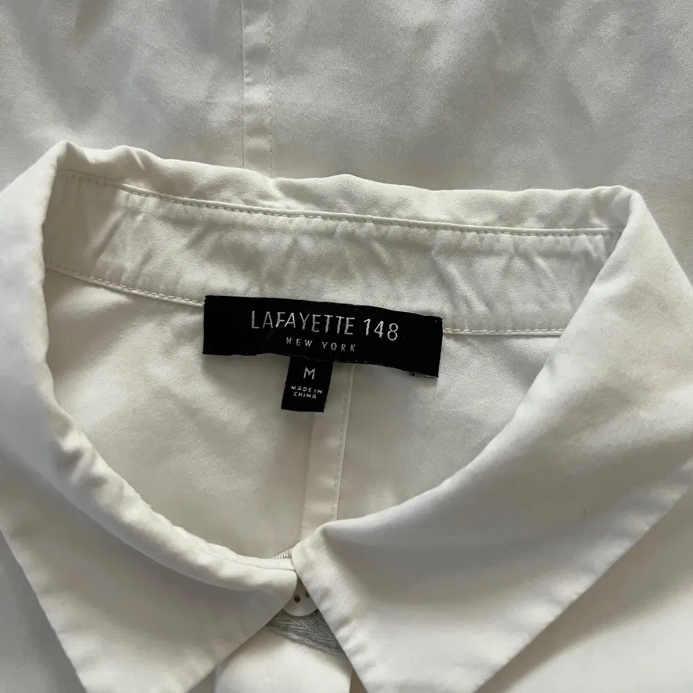 Lafayette 148 New York Women Half Tie Sleeve Button Down Shirt White Size Medium - Image 5