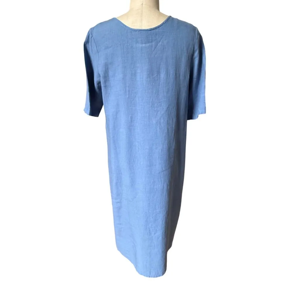 Agnes B Linen Short Sleeve Caftan Dress in Sky Blue Size 42/ US 10 - Image 3