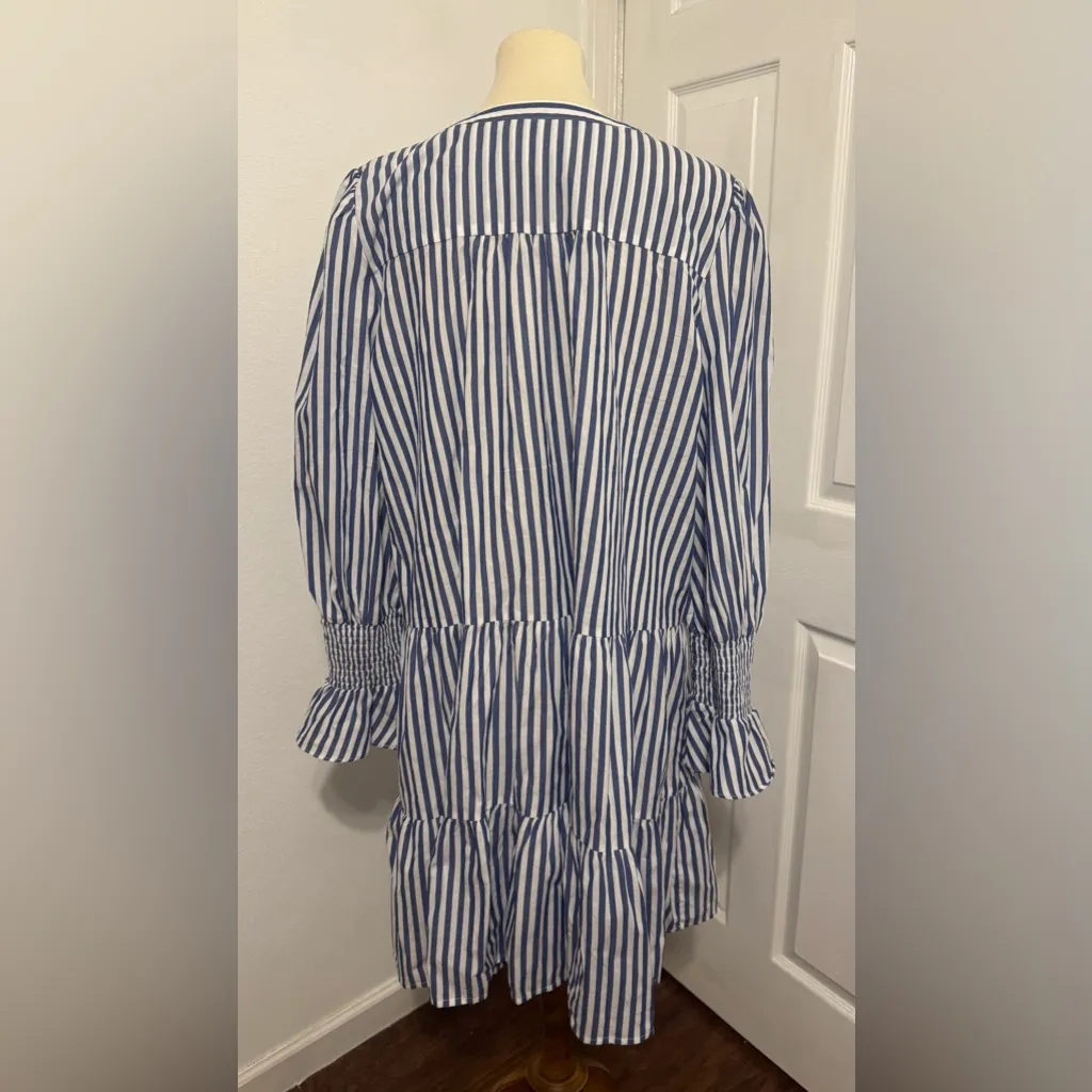 Tuckernuck POMANDER PLACE Blue White Stripe Poplin Kenzo Dress Empire Waist XXL - Image 3